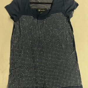INC International Concepts Blue and Silver Short Sleeve Tee
